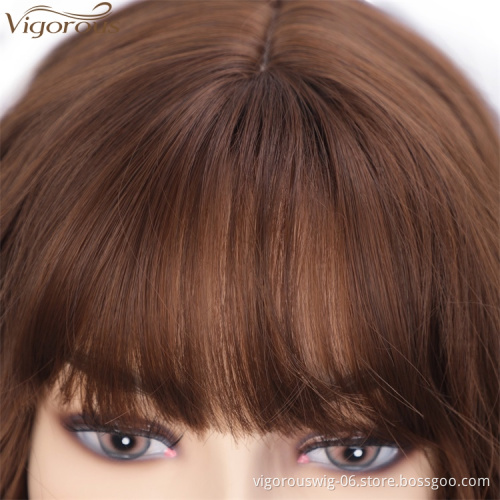 Vigorous 14 Inches Short Wavy Synthetic Bob Wigs With Bangs Light Auburn Color Natural Looking Heat Resistant Fiber Cosplay Wig